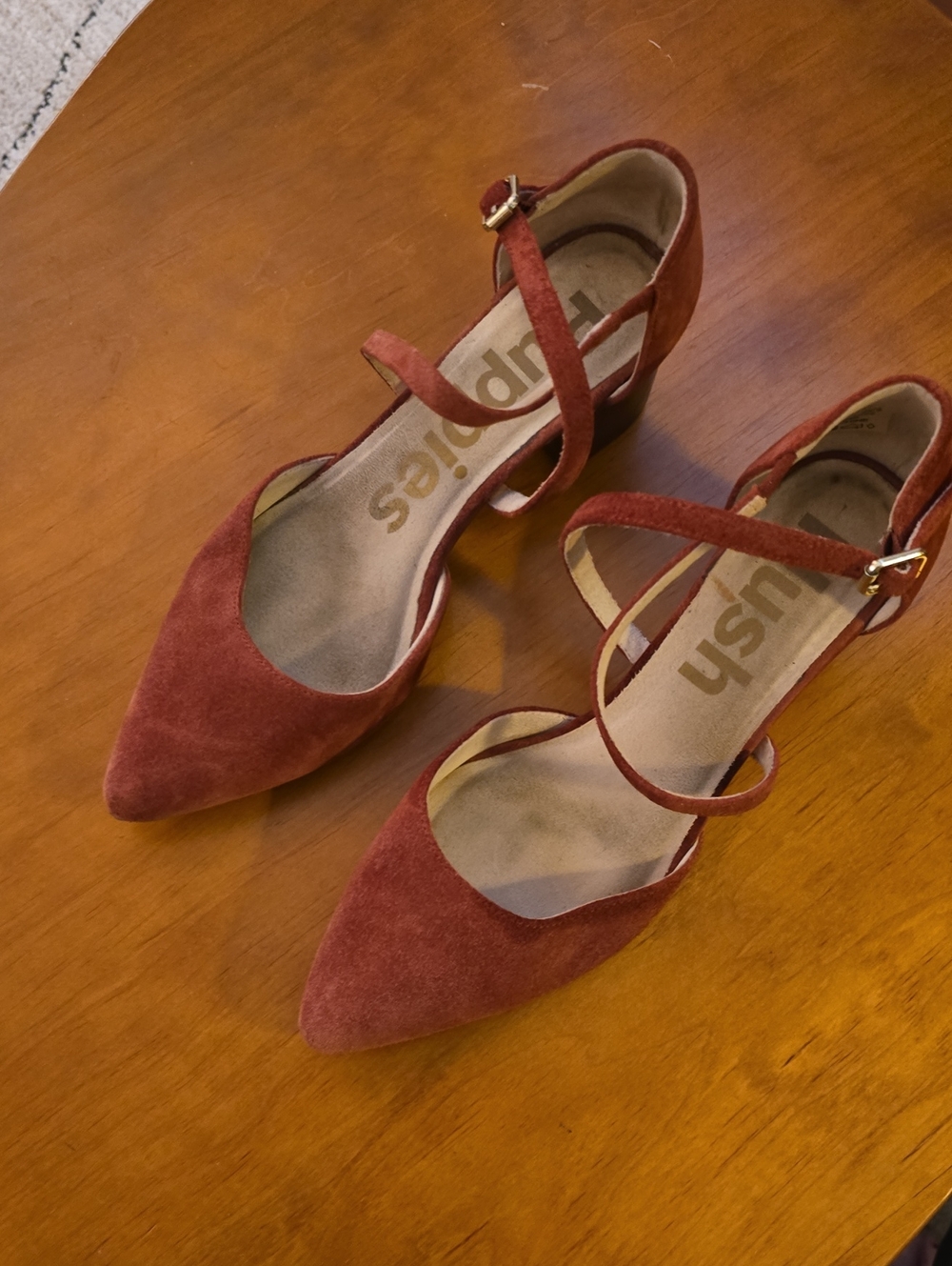 Hush Puppies Rust Red Suede Pointed-Toe Ankle-Strap Heels
